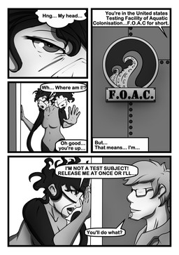 angry clothed clothing dialogue female hair kidnapping male science scientist test_subject text unconscious biobasher human mammal absurd_res black_and_white comic english_text hi_res monochrome