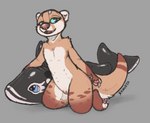 animal_pool_toy anthro blue_eyes female flat_chested fur genitals grey_background inflatable kneeling multi_nipple nipples nude pool_toy pussy simple_background solo tail tan_body symrea mia_the_otter mammal mustelid otter