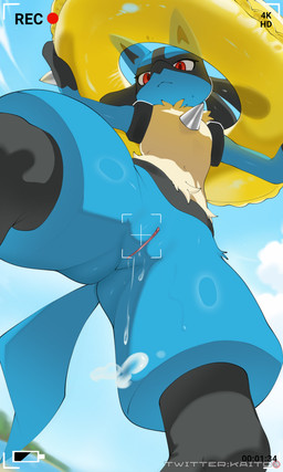 anthro bodily_fluids butt female genitals lifebuoy low-angle_view nude pokemorph sea soaked solo spread_legs spreading summer swimming_ring tail thick_thighs vulva water wide_hips worm's-eye_view bloodguard nintendo pokemon canid canine generation_4_pokemon lucario mammal pokemon_(species) absurd_res hi_res
