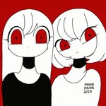 anthro duo female human_to_anthro multi_eye red_background red_eyes sharp_teeth simple_background species_transformation teeth transformation 87sukiyaki human mammal unknown_species 1:1 2023 2d_animation animated low_res restricted_palette short_playtime