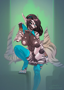 2_penises animal_genitalia animal_penis anthro areola balls big_breasts black_hair black_lips blue_clothing blue_eyes blue_gloves blue_handwear blue_legwear blue_shirt blue_stockings blue_tank_top blue_topwear bracelet breasts clothing ear_piercing equine_genitalia equine_penis erection eyebrow_through_hair eyebrows fingerless_gloves genitals gloves gynomorph hair handwear intersex jewelry legwear lips long_ears long_tail looking_at_viewer multi_genitalia multi_penis necklace nipples non-mammal_breasts non-mammal_nipples penis piercing shark_tail sharp_teeth shirt smile solo stockings striped_body stripes tail tank_top tank_top_lift teeth topwear translucent translucent_hair bonk nadya_(hexxia) aquatic fish shark hi_res