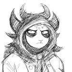 1:1 anthro black_and_white bovid caprine caprine_demon demon female goat hi_res hladilnik hood horn mammal monochrome reaction_image shay_(hladilnik) simple_background solo white_background