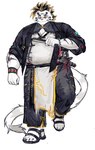 anthro asian_clothing belly chinese_clothing clothing east_asian_clothing eyewear footwear fur glasses male obese obese_anthro obese_male overweight overweight_anthro overweight_male sandals shoes solo striped_body striped_fur stripes white_body white_fur popcornduck2 lifewonders tokyo_afterschool_summoners licho_(tas) felid mammal pantherine tiger hi_res