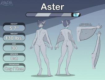 andromorph anthro areola biped butt claws feet fingers front_view genitals hair intersex looking_at_viewer navel nipples nude nude_andromorph nude_anthro nude_intersex rear_view simple_background smile solo tail teeth text toes vulva wings kittydee bat mammal 2026 digital_drawing_(artwork) digital_media_(artwork) english_text hi_res