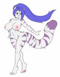 anthro barely_visible_genitalia barely_visible_pussy big_breasts breasts female genitals hair nipples nude purple_hair pussy simple_background solo tail white_background skidd uberquest soya_akane felid mammal pantherine tiger hi_res