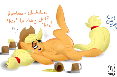 blonde_hair blush breath cider clothing cowboy_hat drunk female feral freckles genitals green_eyes hair half-closed_eyes hat headgear headwear narrowed_eyes open_mouth panting quadruped solo spread_legs spreading substance_intoxication tail text vulva modernstormtrooper friendship_is_magic hasbro my_little_pony applejack_(mlp) earth_pony equid equine horse mammal pony 2013 english_text hi_res