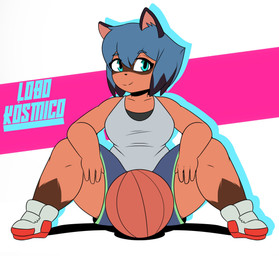 abstract_background anthro ball basketball basketball_(ball) blue_eyes blue_hair bottomwear breasts brown_body brown_fur clothed clothing female footwear fur hair looking_at_viewer shoes shorts simple_background smile solo topwear lobokosmico brand_new_animal studio_trigger michiru_kagemori canid canine mammal raccoon_dog tanuki 2021 absurd_res digital_drawing_(artwork) digital_media_(artwork) hi_res