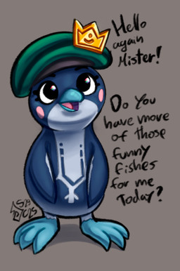 3_toes anthro beak biped black_eyebrows black_eyes black_text blue_beak blue_body blue_feathers blue_fur blue_scutes blush blush_stickers clothing dialogue eyebrows eyelashes feathers featureless_chest featureless_crotch feet female female_anthro flippers fur green_clothing green_hat green_headwear hat headgear headwear multicolored_body multicolored_feathers open_mouth pink_tongue scuted_feet scutes semi-anthro solo standing text toes tongue two_tone_body two_tone_feathers white_body white_feathers young young_anthro young_female soulcentinel abiotic_factor commander_fili avian bird penguin 2025 dated english_text signature