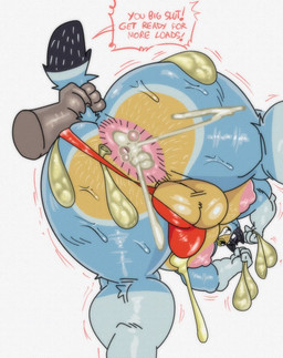 after_anal after_sex anthro anus areola balls bareback big_balls big_bulge big_butt bodily_fluids body_hair bubble_butt bulge butt butt_hair clenched_teeth clothed clothing clothing_aside condom cum cum_drip cum_dumpster cum_expulsion cum_fart cum_from_ass cum_in_ass cum_in_clothing cum_in_underwear cum_inside cum_through_clothing cum_through_thong cum_through_underwear dialogue disembodied_hand dripping erection erection_under_clothing eyebrows facial_piercing filled_condom fur genital_fluids genitals holding_condom holding_object huge_butt looking_pleasured male moobs motion_lines narrowed_eyes nipples nose_piercing nose_ring perineum piercing ring_piercing sexual_barrier_device simple_background solo sweat tail tail_grab teeth tenting text thick_thighs thong thong_aside topless topless_anthro topless_male tuft underwear underwear_aside uneven_balls wet wet_clothing wet_underwear white_background furryonline1 meejikom bluey_(series) bandit_heeler australian_cattle_dog canid canine canis cattledog domestic_dog herding_dog mammal pastoral_dog 2025 artist_collaboration english_text