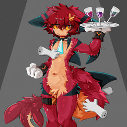 4_fingers 5_fingers :3 >w< accessory anthro arm_fin arm_markings arm_tuft balancing black_markings blue_necktie blue_pupils bodily_fluids clothing cocktail_glass container crotch_tuft cuff_links cup disembodied_hand dorsal_fin drinking_glass ear_tuft elbow_tuft eye_through_hair eyebrow_through_hair eyebrows facial_markings facial_tuft fin fingers fluffy fluffy_tail forked_tail fur fur_markings gills glass glass_container glass_cup glistening glistening_body gloves grey_background group hair hair_accessory hairpin handwear head_fin head_markings hip_tuft holding_object leg_markings leg_tuft looking_sideways male markings motion_lines multicolored_eyes necktie nervous orange_body orange_eyes orange_fur platter pointy_ears pupils red_body red_eyes red_fin red_fur red_hair shark_tail shoulder_tuft simple_background striped_ears sweat tail tail_fin tail_grab tail_markings tail_motion tail_tuft translucent translucent_hair tuft unusual_anatomy unusual_tail white_clothing white_gloves white_handwear yellow_sclera gaogomon gaogomon_(oc) aquatic fish furred_kobold furred_scalie furred_shark hybrid kobold scalie shark 1:1 2025 absurd_res hi_res