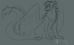 ambiguous_gender facial_horn feathered_wings feathers feral fur grin horn mane nose_horn sitting smile snout solo tail tail_tuft tuft wings s0lchaser mythology dragon furred_dragon furred_scalie mythological_creature mythological_scalie scalie 2024 black_and_grey digital_drawing_(artwork) digital_media_(artwork) full-length_portrait hi_res monochrome portrait sketch