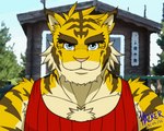 anthro blue_eyes body_hair clothing kemono male one_eye_closed red_clothing red_shirt red_tank_top red_topwear shirt solo tank_top topwear wink hazker morenatsu torahiko_(morenatsu) felid mammal pantherine tiger 2022 5:4 animated animated_png hi_res short_playtime