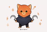 alternate_costume alternative_fashion anthro chibi clothing dual_wielding fur green_eyes holding_object holding_weapon looking_at_viewer male musical_note musical_symbol open_mouth orange_body orange_fur poncho sickle simple_background solo sparkles spinning_weapon standing symbol weapon whiskers white_background wawapras dreamworks puss_in_boots_(franchise) puss_in_boots_(dreamworks) domestic_cat felid feline felis mammal tabby_cat animated short_playtime