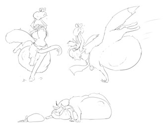 after_vore belly big_belly breasts female group huge_belly overweight simple_background vore white_background verdazin canid canid_taur canine canine_taur fox fox_taur mammal mammal_taur taur 2018 absurd_res hi_res monochrome