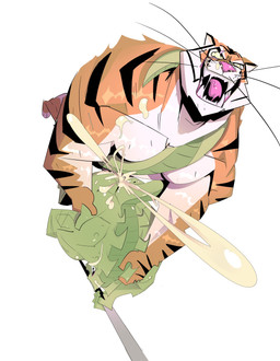 anthro biceps bird's-eye_view black_stripes bodily_fluids butt countershading cum cum_in_ass cum_inside cum_on_self cum_splatter duo ejaculation eye_scar facial_scar from_behind_position fur genital_fluids green_body green_scales hand_on_back hand_on_hip high-angle_view holding_partner male male/male muscular muscular_anthro muscular_male open_mouth orange_body orange_fur orgasm pecs pole scales scar screaming sex sharp_teeth simple_background spikes spikes_(anatomy) standing standing_doggystyle standing_sex striped_body striped_fur stripes tail tail_around_neck teeth whiskers white_body white_countershading white_fur galanartworks epic_games fortnite hybrid_(fortnite) oscar_(fortnite) felid mammal pantherine scalie tiger absurd_res hi_res