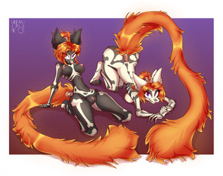 4_ears anthro areola ass_up black_body black_fur breasts clitoral_hood clitoris female fluffy fluffy_tail fur genitals looking_at_viewer multi_ear navel nipples orange_tail pink_areola pink_nipples pink_nose purple_eyes solo tail vulva white_body white_fur remzi-k-o dreamkeepers digo_marrallang indi_marrallang indigo_marrallang canid mammal hi_res