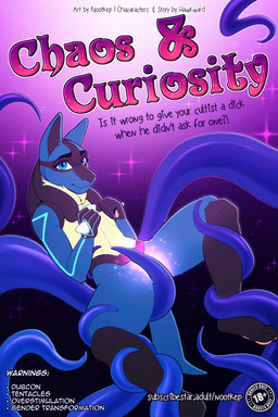 ambiguous_gender anthro blue_body blue_fur fur looking_at_viewer magic simple_background solo tail tentacles text title nootkep nintendo pokemon canid generation_4_pokemon lucario mammal pokemon_(species) 2:3 absurd_res comic cover cover_art cover_page digital_media_(artwork) english_text hi_res