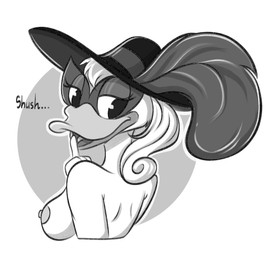 anthro beak bedroom_eyes big_breasts breasts clothing female hair hat hat_feather hat_only headgear headgear_only headwear headwear_only loose_feather mask mask_only masked_female mostly_nude narrowed_eyes nipples non-mammal_breasts non-mammal_nipples nude open_mouth ponytail seductive shush side_boob solo kinkypeach daisy_and_the_mysteries_of_paris disney disney_comics daisy_duck the_rose_of_paris anatid anseriform avian bird duck greyscale hi_res monochrome