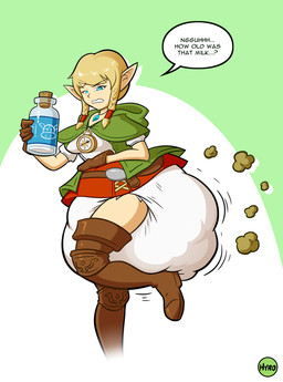 blonde_hair blue_eyes boots braided_pigtails brown_fart_cloud cloak cloak_only clothed clothing diaper fart fart_cloud feces female footwear gloves grunting hair handwear holding_object melee_weapon milk not_furry pointy_ears pooping raised_foot ranged_weapon shoes soiled_diaper soiling soiling_diaper solo sword unclean_diaper used_diaper using_diaper weapon hyrosdiaperdivas hyrule_warriors nintendo the_legend_of_zelda linkle humanoid hylian mammal hi_res