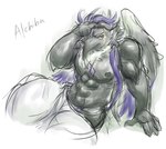 abs anthro beak black_body black_feathers feathers hair male muscular muscular_anthro muscular_male nipples nude pecs purple_hair sketchy solo waking_up caffeinecanine lifewonders live_a_hero alchiba avian bird corvid corvus_(genus) crow oscine passerine hi_res