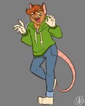 anthro blue_eyes bottomwear brown_body brown_eyes brown_fur brown_markings clothing denim denim_bottomwear denim_clothing fur hair heterochromia hoodie jeans male markings mature_male notched_ear open_mouth orange_body orange_fur orange_hair pants paws solo standing sweatshirt topwear white_body white_fur white_markings insomniactix timothy_(zer0rebel4) american_opossum mammal marsupial 4:5 hi_res