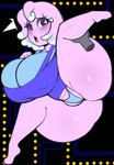 big_breasts big_butt blush breasts butt clothed clothing clothing_lift disembodied_hand duo female glowing glowing_hair hair makeup open_mouth pac-dot purple_eyes raised_leg solo_focus spread_legs spreading surprised_expression suspenders sweater thick_thighs thong topwear underwear dongitos pinky_(pac-man) ghost humanoid spirit 2022 absurd_res hi_res