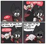 4_panel_comic absurd_res anthro arm_tuft band-aid band-aid_on_face band-aid_on_nose bandage bandage_on_face bandage_on_nose bat black_body black_fur cape cheek_tuft chest_tuft clenched_teeth clothing dialogue dot_eyes duo ears_down english_text facial_tuft fur gradient_background grey_body grey_fur half-closed_eyes hi_res humor lagomorph leaf-nosed_bat leporid long_fangs male mammal microbat narrowed_eyes nick_(the_xing1) open_mouth pivoted_ears rabbit shirt shoulder_tuft simple_background speech_bubble tank_top teeth text topwear tuft vampire_bat wide_eyed xing1 yangochiropteran yellow_sclera