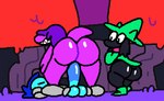 anthro balls being_watched big_balls big_butt blue_balls bodily_fluids butt butt_size_difference cowgirl_position female from_front_position genital_fluids genitals group looking_at_another male male/female mating_press on_bottom on_top sex trio vaginal_fluids superiorfox deltarune undertale_(series) kris_(deltarune) masc_kris_(deltarune) ralsei susie_(deltarune) bovid caprine goat human mammal scalie 2d_animation animated frame_by_frame short_playtime