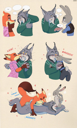 aloha_shirt anal anal_penetration anatomically_correct anatomically_correct_genitalia animal_genitalia anthro ass_up bite blush bodily_fluids breasts breath bulletproof_vest clothing collared_shirt controller covering covering_face crossed_arms cunnilingus dialogue doggystyle dress_shirt ear_tuft embarrassed explanation eyes_closed face_lick female fluffy fluffy_tail from_behind_position fur genital_fluids genitals grey_body grey_fur group group_sex hand_holding heart_eyes heart_reaction heart_symbol kiss_on_lips kissing licking looking_away looking_pleasured lube_drip male male/female male/male neck_bite object_in_ass obscured_genitals obscured_penetration one_eye_obstructed oral orange_body panting pattern_clothing pattern_shirt pattern_topwear penetration penile penis police police_officer police_uniform precum regret rubbing_chin saliva scratching_head scruff_bite sex sex_toy sex_toy_in_ass sex_toy_insertion shaking sheath shirt smile sound_effects speech_bubble sweater tactical_belt tail threesome thrusting tongue topwear trembling trio tuft uniform vaginal vaginal_fluids vibrator vibrator_in_ass vibrator_on_penis asderat disney zootopia judy_hopps nick_wilde pawbert_lynxley canada_lynx canid canine felid feline fox lagomorph leporid lynx mammal rabbit red_fox true_fox absurd_res hi_res multiple_scenes