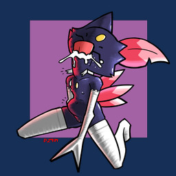abdominal_bulge anthro armwear big_penis bodily_fluids chest_gem claws clitoral_hood clothing cum cum_in_mouth cum_inflation cum_inside deep_throat elbow_gloves excessive_cum excessive_genital_fluids eyes_closed female finger_claws flat_chested freckled_face freckles gem genital_fluids genitals gloves handwear head_gem inflation kneeling legwear male male/female navel neck_bow nervous nervous_smile nipples oral oral_penetration penetration penis saliva tail thigh_highs torn_clothing vulva deadzephyr4114 nintendo pokemon until_it_snaps frostbite_(deadzephyr4114) soto_(sotu) generation_2_pokemon pokemon_(species) sneasel 1:1 alpha_channel hi_res meme