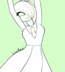 blush breasts clothed clothing female gardevoir generation_3_pokemon green_and_white green_background hair hi_res mammal monochrome nintendo not_furry pokemon pokemon_(species) simple_background sketch solo wiwirawr