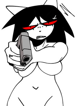 accessory anthro big_breasts black_hair breasts cross eye_through_hair eyelashes female female_anthro fingers front_view gun hair hair_accessory hairclip handgun holding_gun holding_handgun holding_object holding_pistol holding_ranged_weapon holding_weapon inverted_cross inverted_cross_hair_clip looking_at_viewer narrowed_eyes navel nude nude_anthro nude_female pistol ranged_weapon red_sclera simple_background solo teeth translucent translucent_hair weapon white_background white_body white_ears xarop77 catwitch_(xarop77) domestic_cat felid feline felis mammal 2025 digital_drawing_(artwork) digital_media_(artwork) half-length_portrait hi_res portrait