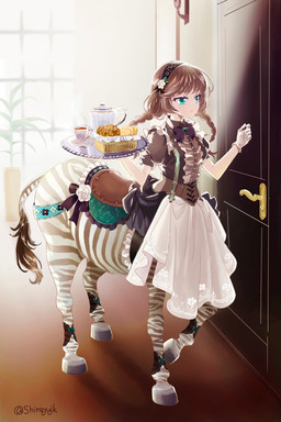 blue_eyes clothed clothed_female clothed_taur clothing female holding_tray hooves inside light_body light_skin maid_uniform quadruped saddle solo tail uniform shirayujk equid equid_taur equine equine_taur humanoid_taur mammal mammal_taur taur zebra zebra_taur hi_res
