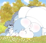animal_genitalia anus backsack balls band-aid band-aid_on_face band-aid_on_nose bandage bandage_on_face bandage_on_nose belly big_balls big_belly big_butt big_tail blush butt feral fin frill_(anatomy) fur genitals huge_tail looking_at_viewer looking_back open_mouth overweight paws perineum presenting presenting_hindquarters pupils quadruped raised_tail rear_view ribbons solo tail whiskers white_balls white_body white_fur white_pupils sixfault nintendo pokemon six_(sixfault) eeveelution generation_1_pokemon pokemon_(species) vaporeon 2022 digital_media_(artwork) trans_(lore) trans_woman_(lore)