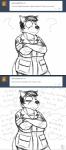 army big_breasts breasts clothed clothing crossed_arms female fully_clothed humor innuendo military soldier solo suspicious text thought tumblr_ask uniform warrior komododad peggy_patterson canid canine fox mammal 2018 absurd_res black_and_white comic english_text hi_res monochrome