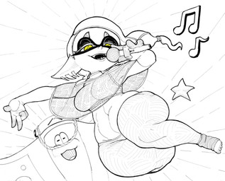 breasts duo electronics female male microphone simple_background white_background yellow_eyes fourofour nintendo splatoon big_man_(splatoon) frye_(splatoon) aquatic cephalopod fish inkling manta_ray mollusk ray_(fish) 2023 hi_res