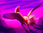 digitigrade feathered_wings feathers female feral hair quadruped solo tail white_hair wings falvie lucky_coyote avian barn_owl bird canid canine canis coyote hybrid mammal owl tyto tytonid 2012 digital_media_(artwork) pink_theme purple_theme