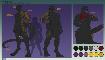 abs anthro balls big_balls big_butt big_muscles big_pecs big_penis black_body black_sclera black_skin black_tongue butt claws clothed clothing clothing_lift comparing erection eyebrow_piercing facial_piercing flaccid foreskin front_view genital_piercing genitals hand_behind_back hand_on_hip huge_penis long_tail long_tongue looking_at_viewer looking_back male muscular muscular_male nipples nose_piercing nose_ring partially_clothed pecs penis penis_piercing piercing pink_nipples pink_tongue prince_albert_piercing rear_view red_clothing red_shirt red_topwear ring_piercing saggy_balls scales scar shirt shirt_lift smile solo tail tattoo teeth text tongue topwear vein veiny_penis yellow_eyes sinarts pit_viper rattlesnake reptile scalie snake viper absurd_res english_text hi_res model_sheet