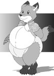 ageplay anthro belly big_belly clothed clothing diaper infantilism male obese open_clothing open_topwear open_vest overweight roleplay shy solo thick_thighs topwear vest young mrripper338 disney zootopia nick_wilde canid canine fox mammal absurd_res black_and_white hi_res monochrome