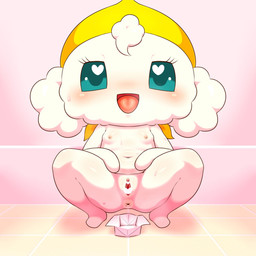 anthro anus breasts chibi crouching female fur genitals navel nude open_mouth small_breasts solo spread_legs spreading vulva white_body white_fur young young_anthro alacarte tamagotchi lovemamalitchi tamagotchi_(species) 1:1 censored hi_res