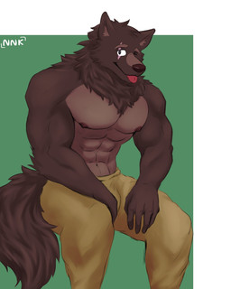 abs anthro blep bottomwear clothed clothing eye_scar facial_scar male male_anthro neck_tuft one_eye_closed pants scar simple_background solo tongue tongue_out topless topless_male tuft nnknwnn_(artist) lyre_(visual_novel) lyall_(lyre) canid canine canis mammal wolf absurd_res hi_res