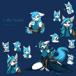anthro armor aroused beverage blue_clothing blue_dress blue_eyes clothing coffee container cup dialogue dress female front_view grin happy magic_user markings mug robe royalty smile solo suggestive tattoo text snowiefeather thermia_(character) canid canine canis fox hybrid mammal wolf 1:1 absurd_res alpha_channel english_text hi_res