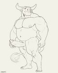 anthro balls belly biceps big_penis butt erection feet genitals horn male musclegut muscular muscular_anthro muscular_male nipples pecs penis slightly_chubby slightly_chubby_male solo vein veiny_penis papyreit bovid bovine cattle mammal 4:5 hi_res