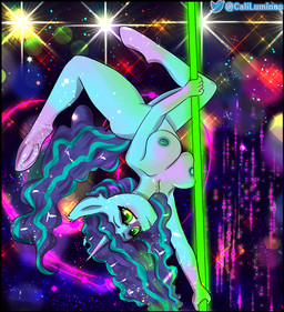 anthro anthrofied dancing exhibitionism female genitals horn pole pole_dancing solo vulva caliluminos hasbro mlp_g5 my_little_pony mythology misty_brightdawn_(mlp) equid equine horse mammal mythological_creature mythological_equine pony unicorn