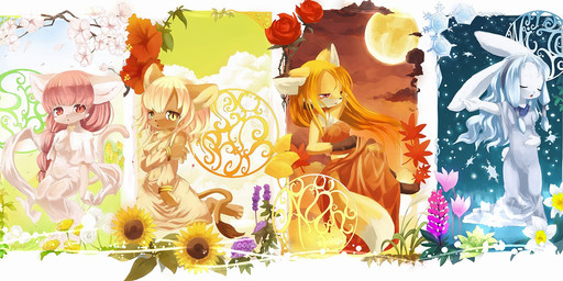anthro autumn countershade_face countershading dipstick_tail female four_seasons hair kemono long_hair markings mostly_nude season spring_(season) summer tail tail_markings winter kishibe 2008 hi_res