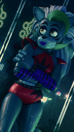 anthro facial_markings female fingers green_highlights head_markings highlights_(coloring) lipstick machine makeup markings on_model purple_lipstick shoulder_pads solo anonamine five_nights_at_freddy's five_nights_at_freddy's:_security_breach scottgames steel_wool_studios roxanne_wolf animatronic canid canine canis mammal robot wolf 2025 3d_(artwork) 9:16 absurd_res blender_(artwork) digital_media_(artwork) hi_res