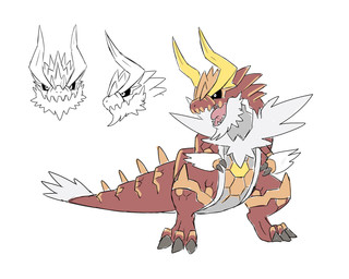 ambiguous_gender biped feral horn simple_background solo tail tapering_tail thick_tail white_background wide_crotch amazenmegas fakemon nintendo pokemon dinosaur fossil_pokemon generation_6_pokemon mega_evolution pokemon_(species) prehistoric_species reptile scalie tyrantrum hi_res model_sheet