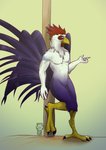 4_toes anisodactyl anthro avian_caruncle avian_feet beak blue_body blue_feathers dewlap_(anatomy) feathers feet leaning looking_at_viewer male nude solo standing tail tail_feathers toes wattle white_body white_feathers dreycothewyrm avian bird chicken galliform gallus_(genus) phasianid hi_res