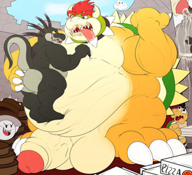 3_toes anthro anthro_on_anthro belly big_belly big_penis black_body blush bodily_fluids box butt cake candle candlestick cloud collar container cum cum_in_mouth cum_inside dessert drinking drinking_cum eyebrows feet food foreskin genital_fluids genitals group hand_on_belly hand_on_butt huge_penis hyper hyper_genitalia hyper_penis love_handles male male/male morbidly_obese obese obese_male overweight overweight_male penis pizza_box red_eyes saliva saliva_on_tongue shell spiked_collar spiked_shell spikes spikes_(anatomy) thick_eyebrows toes tongue tongue_out vein veiny_penis weight_gain yellow_body incrediblecrocodile mario_bros nintendo bowser boo_(mario) dragon_koopa ghost koopa koopa_troopa reptile scalie spirit absurd_res hi_res