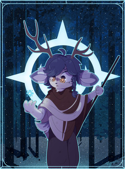 anthro cloak clothing glowing ice magic male monk snow solo staff casver_w hawthorn_(delta) deer humanoid mammal absurd_res hi_res